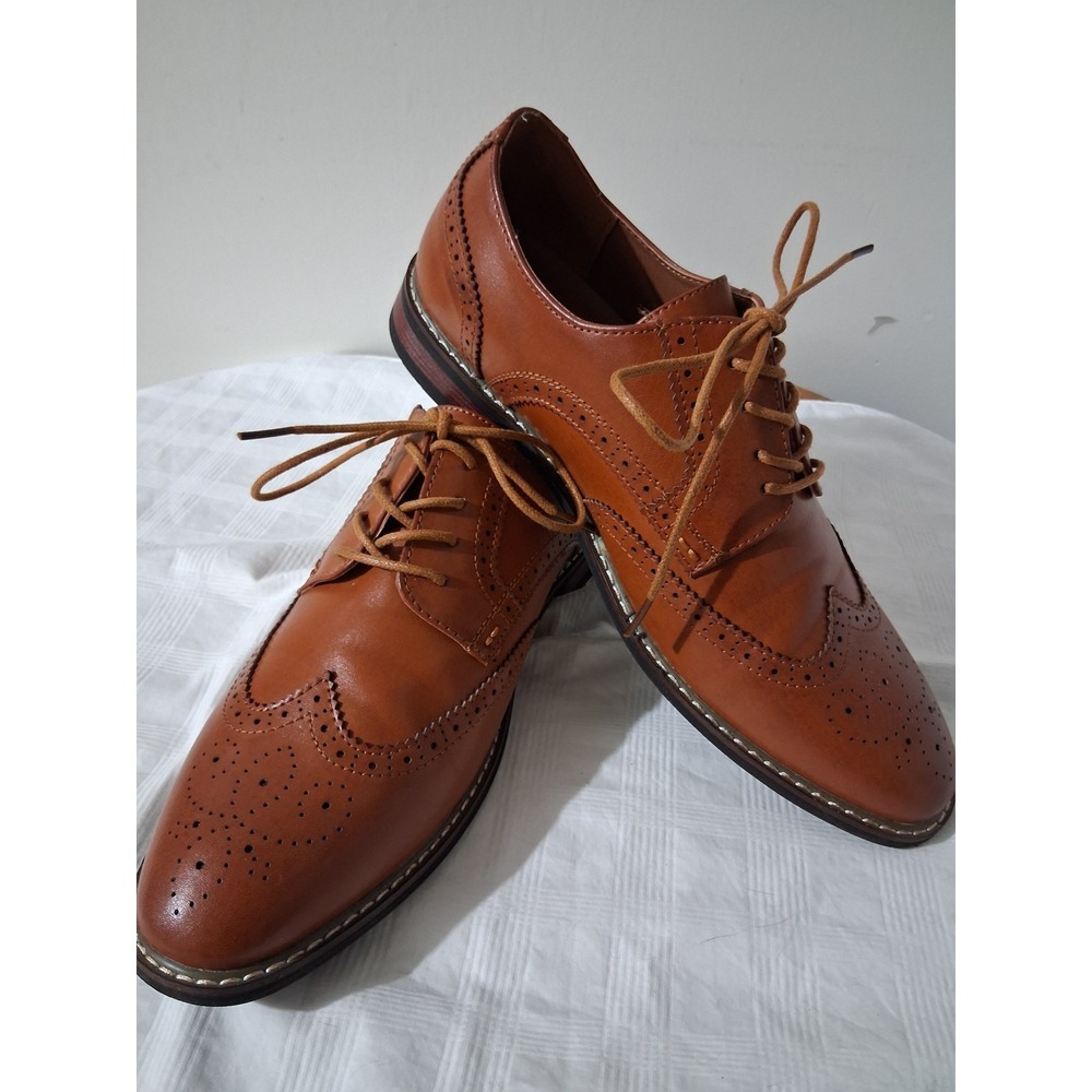 Meridos Mens Brown Wingtip Oxford Dress Shoes JD02 Size 9.5 Tan Brogue Lace Up